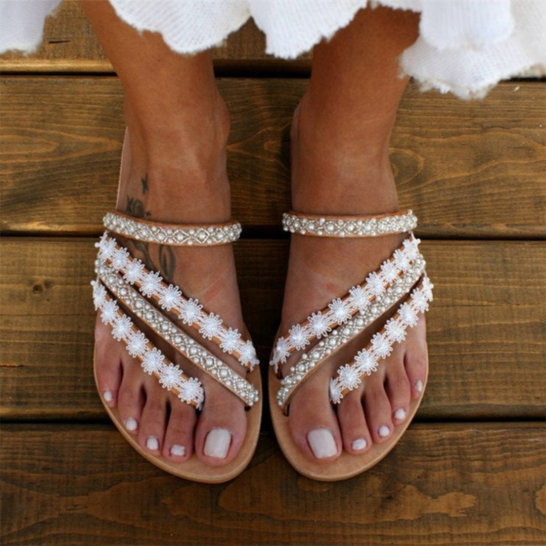 Nevina | Boho Zomersandalen Dames – Vegan Leer & Kantdetails