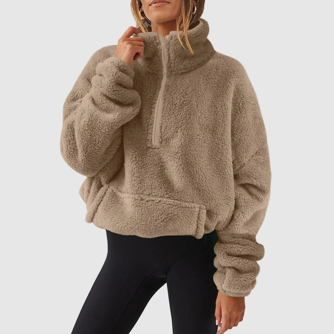 Dames Fleece Pullover Sweater met Halve Rits en Kangoeroezak
