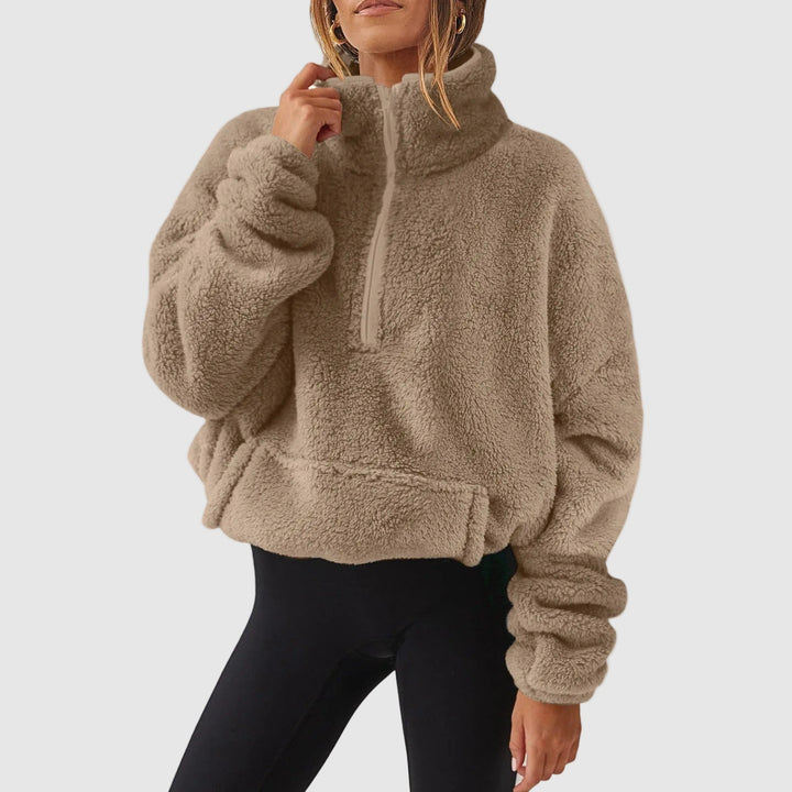 Dames Fleece Pullover Sweater met Halve Rits en Kangoeroezak