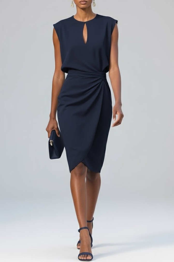 Clementine | Dames Midi-jurk met Keyhole Hals en Ruches