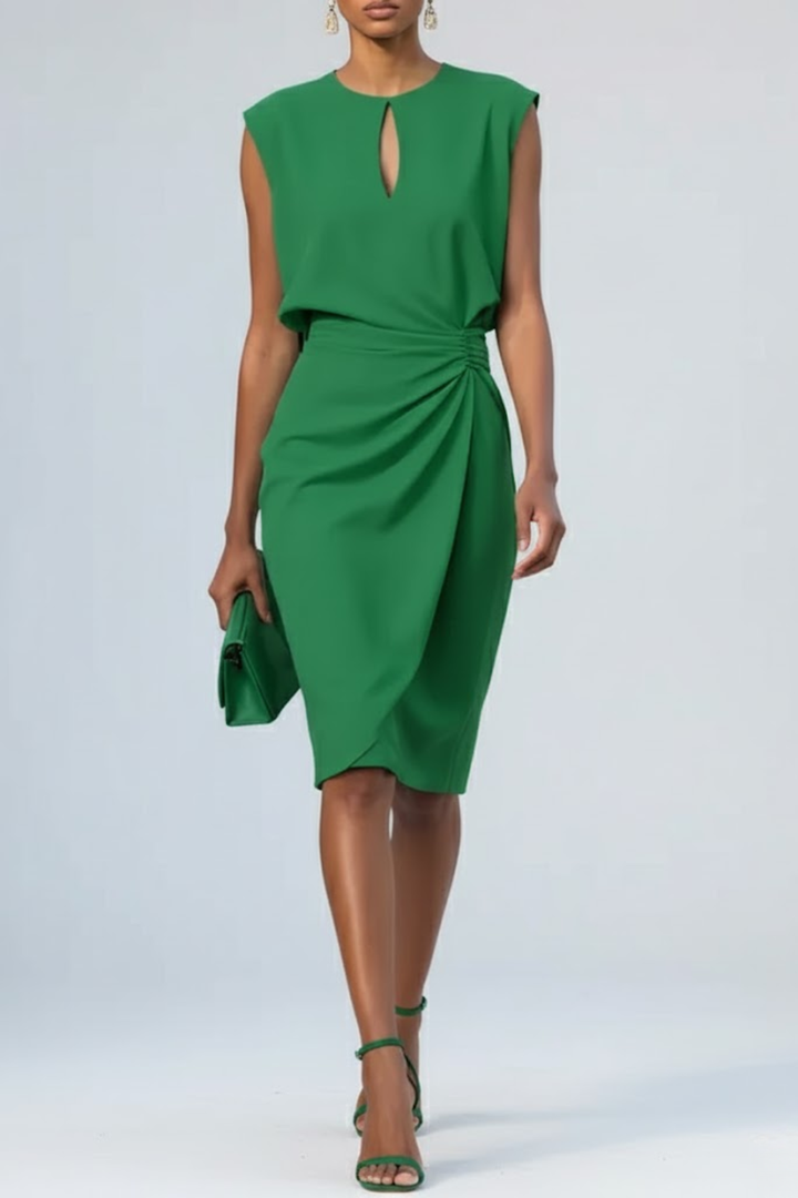 Clementine | Dames Midi-jurk met Keyhole Hals en Ruches