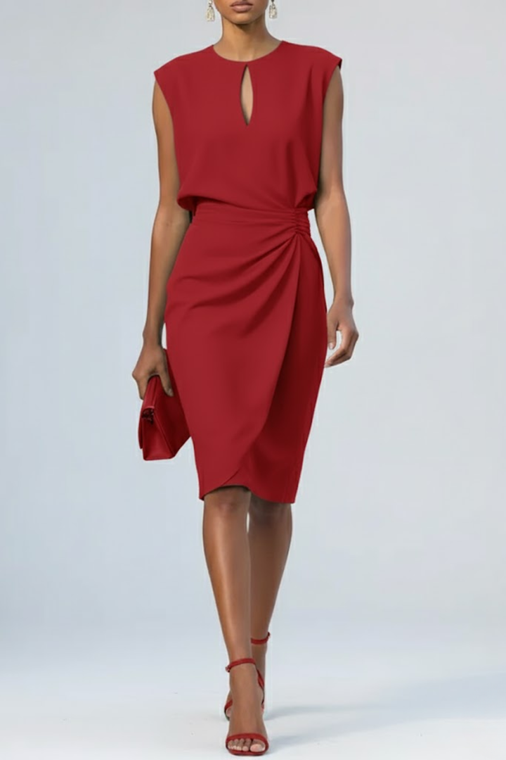 Clementine | Dames Midi-jurk met Keyhole Hals en Ruches