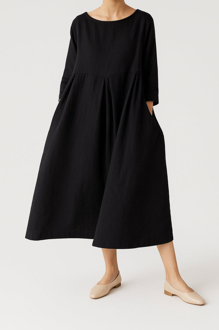 Blake | Dames Midi Jurk Relaxed Fit met Voorplooien