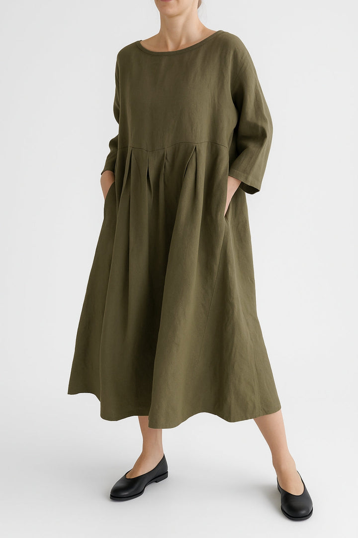 Blake | Dames Midi Jurk Relaxed Fit met Voorplooien
