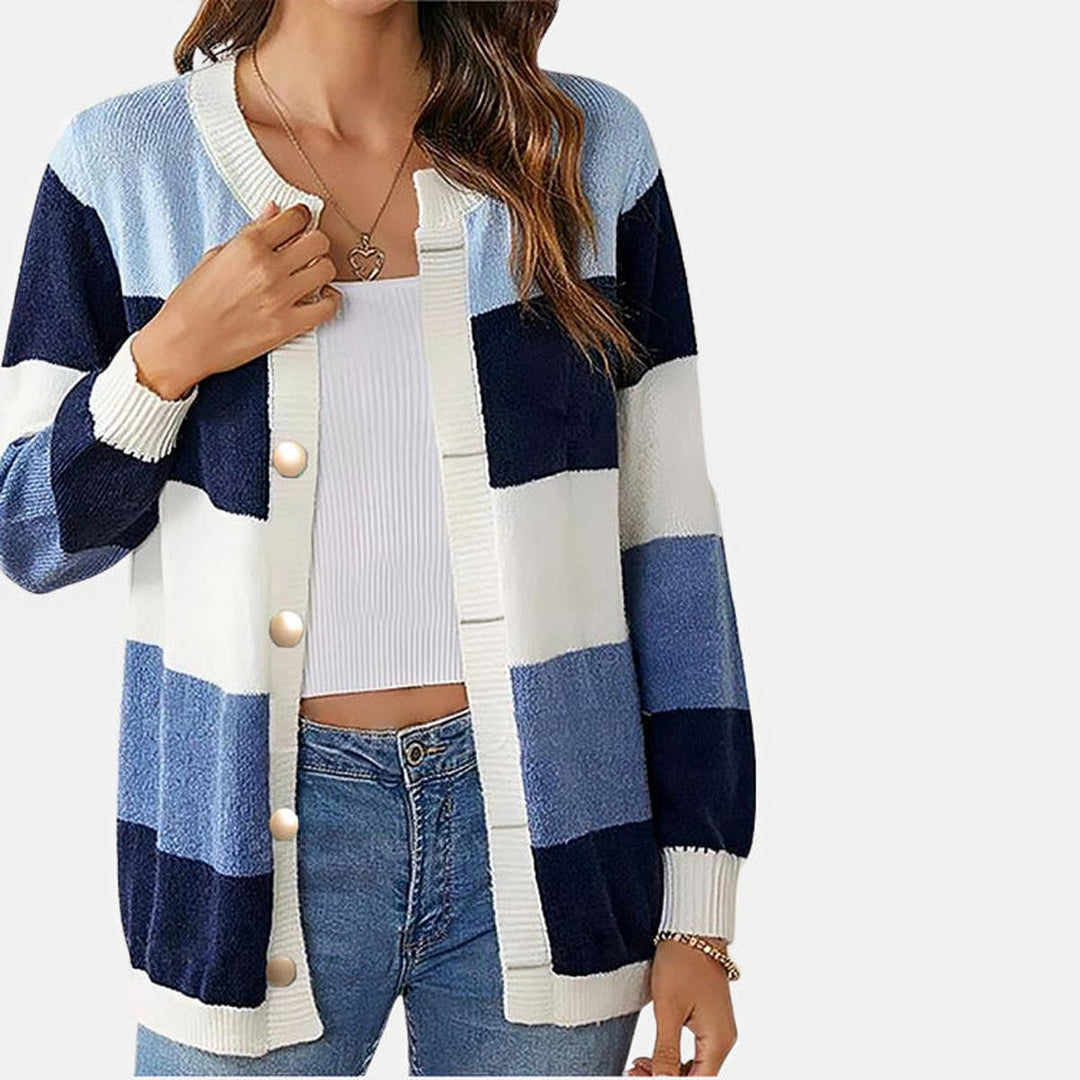 Ellie | Dames Gestreepte Gebreide Cardigan met Knopen