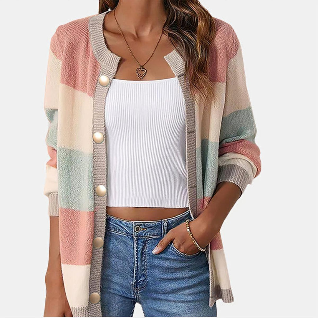 Ellie | Dames Gestreepte Gebreide Cardigan met Knopen
