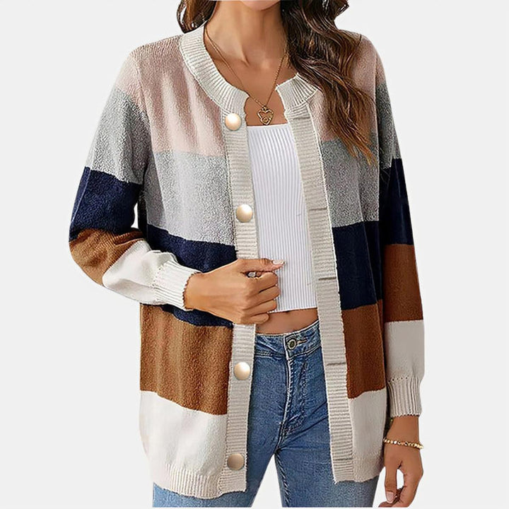 Ellie | Dames Gestreepte Gebreide Cardigan met Knopen