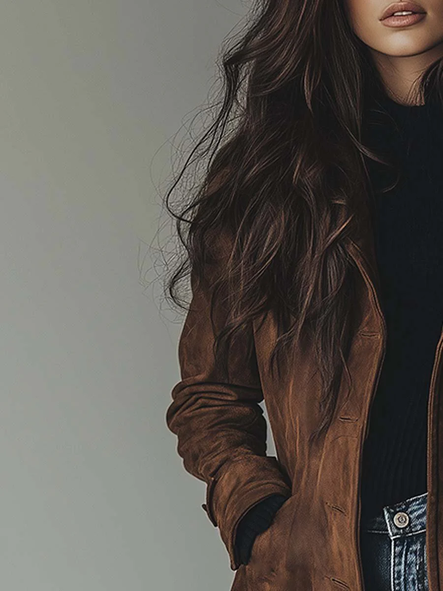 Dames Faux Suède Lange Trenchcoat