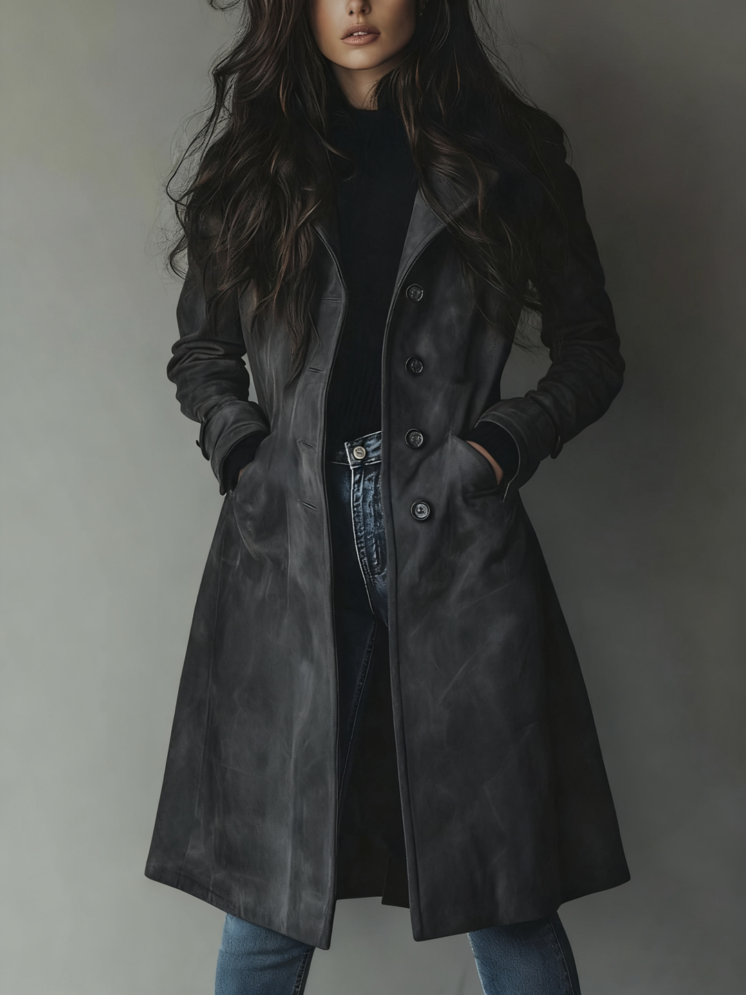 Dames Faux Suède Lange Trenchcoat