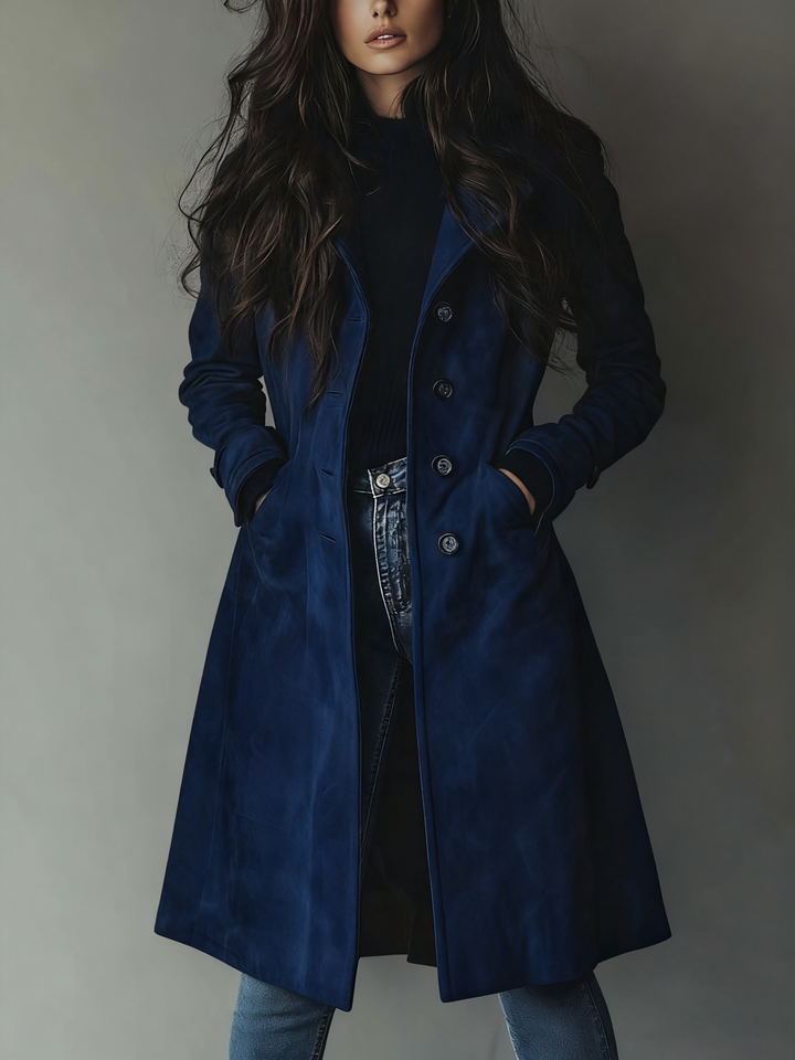 Dames Faux Suède Lange Trenchcoat