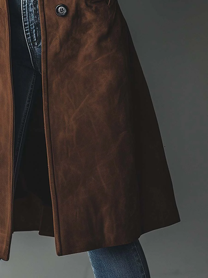 Dames Faux Suède Lange Trenchcoat