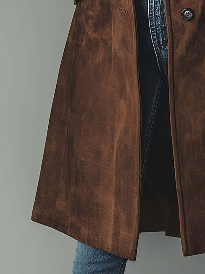 Dames Faux Suède Lange Trenchcoat