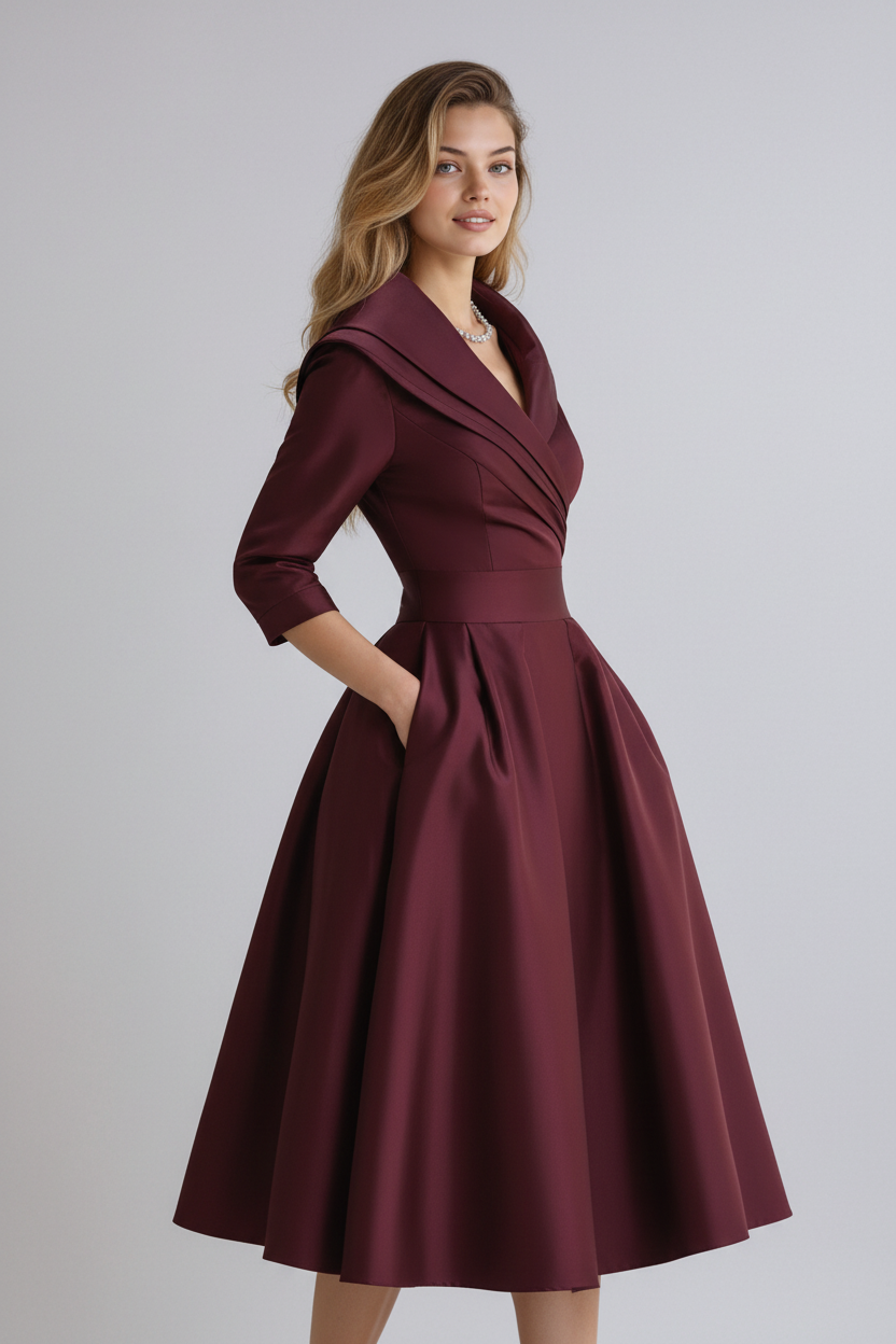 Dames Midi Jurk – Getailleerd, Kraag, Casual voor Diverse Gelegenheden