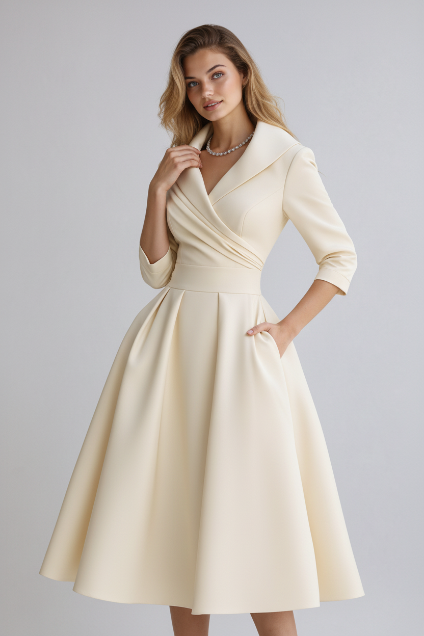 Dames Midi Jurk – Getailleerd, Kraag, Casual voor Diverse Gelegenheden