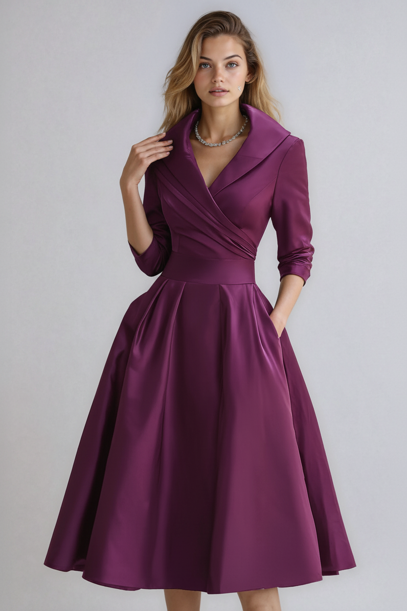 Dames Midi Jurk – Getailleerd, Kraag, Casual voor Diverse Gelegenheden