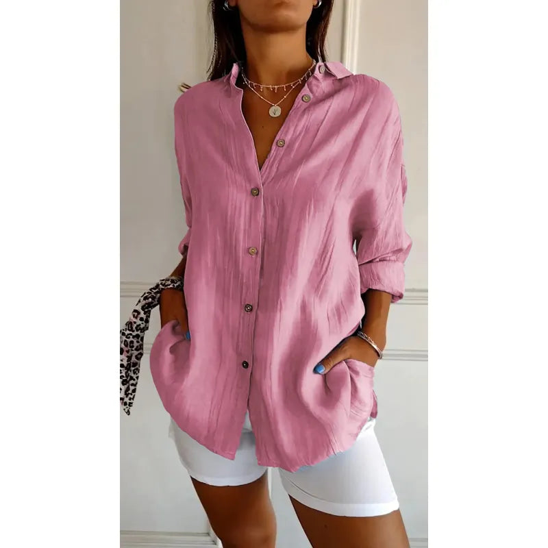Guusje | Dames Blouse met Knoopsluiting en Opgestikte Zakken