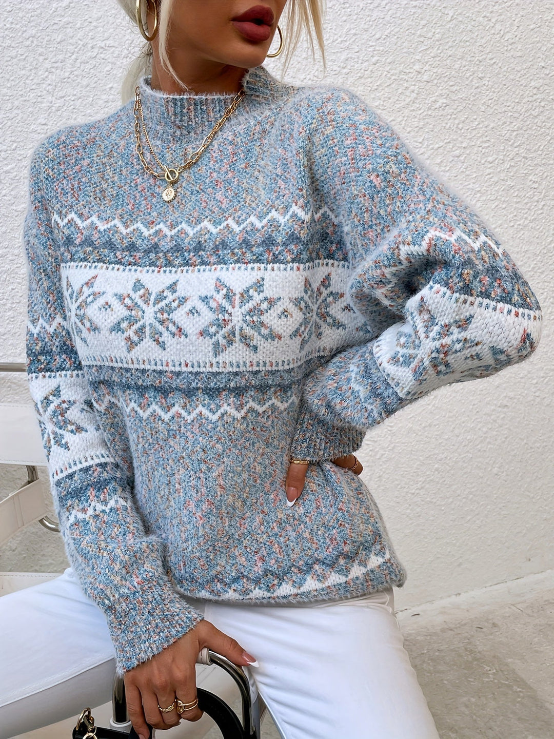 Tamsin | Gezellige Sneeuwvlok Mock-Neck Trui
