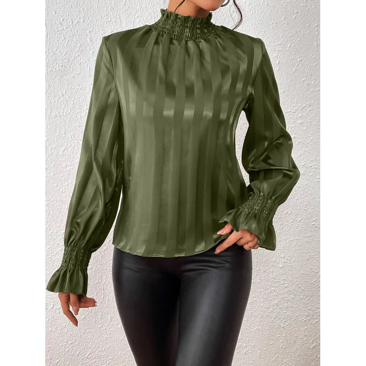 Cisca | Damesblouse met opstaande kraag en volantmanchetten