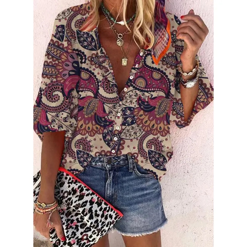 Cis | Damesblouse met V-hals en knoopsluiting