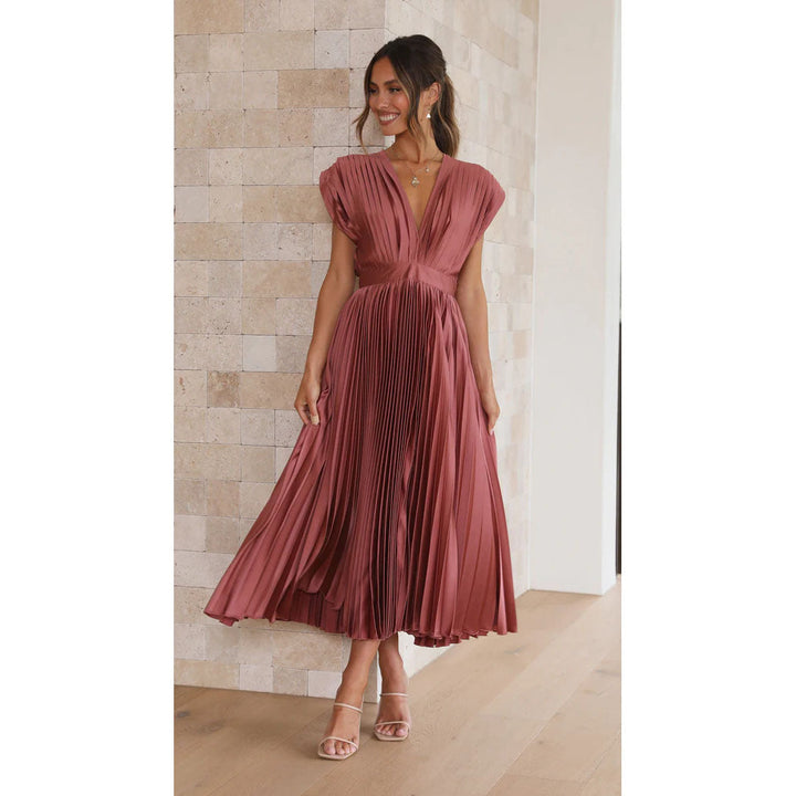 Demia | Elegante Dames Midi-jurk met Plissérok – V-hals