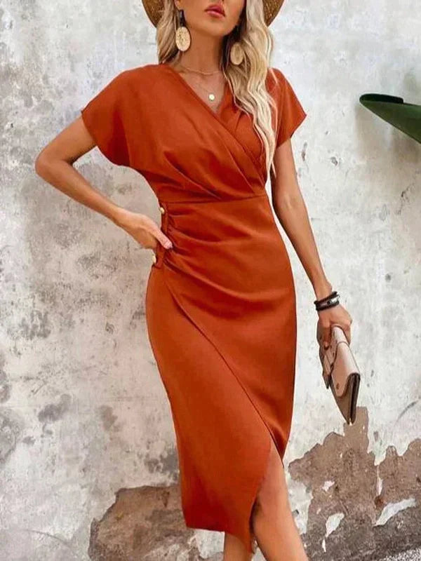 Elegante Midi Zomerjurk Dames - V-Hals Design met Subtiele Split