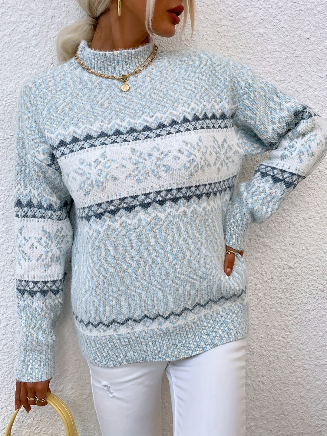 Tamsin | Gezellige Sneeuwvlok Mock-Neck Trui