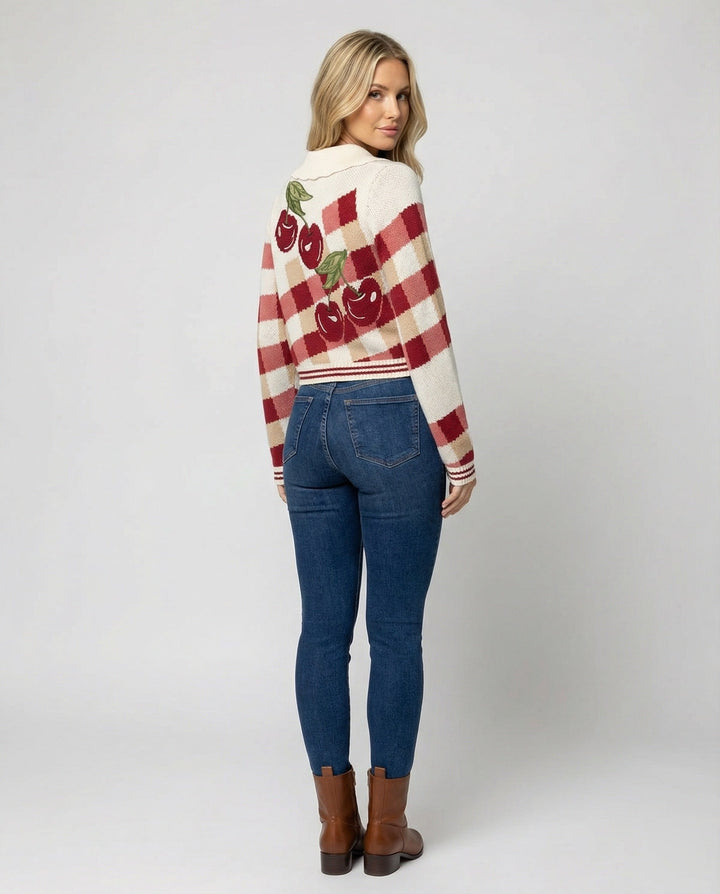 Dames Korte Gebreide Cardigan met Kersenbloesem Bloemmotief