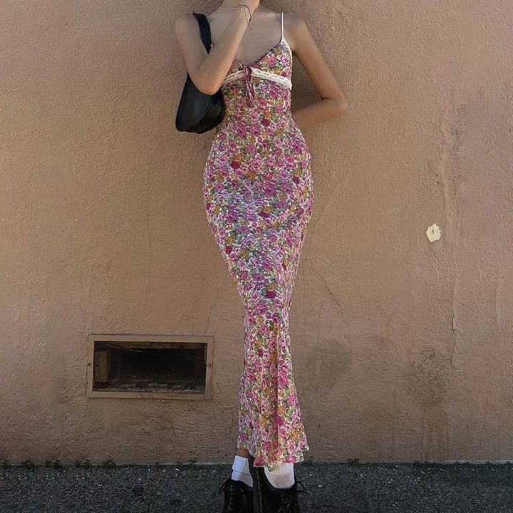 Beatrix | Dames maxi-jurk met bloemenprint en spaghettibandjes