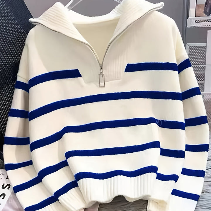 Sabina | Gestreepte Quarter-Zip Trui