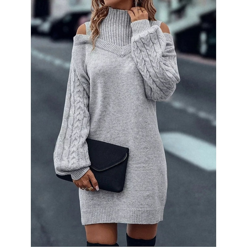 Winifred | Koud-Schouder Turtleneck Trui Jurk