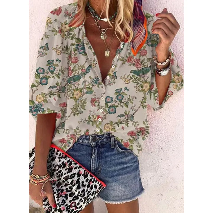 Cis | Damesblouse met V-hals en knoopsluiting