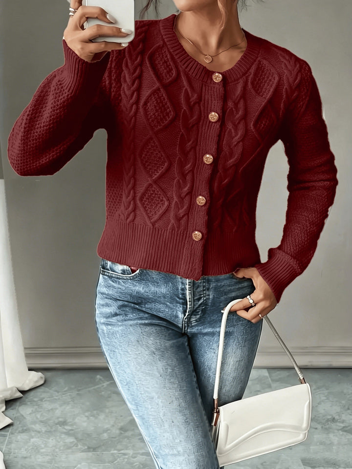 Eleanora | Kabelgebreide Knopen-Voorkant Cardigan