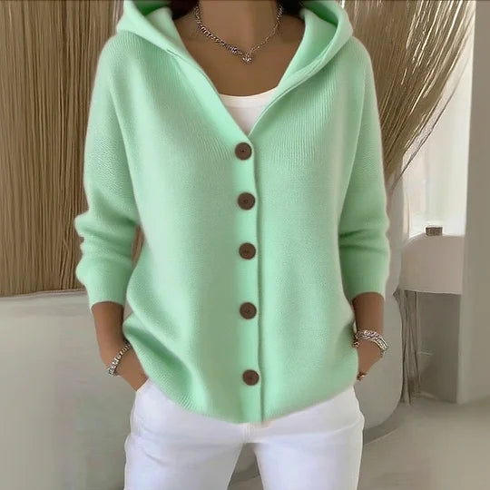 Casual Gebreide Cardigan met Capuchon en Knopenfront