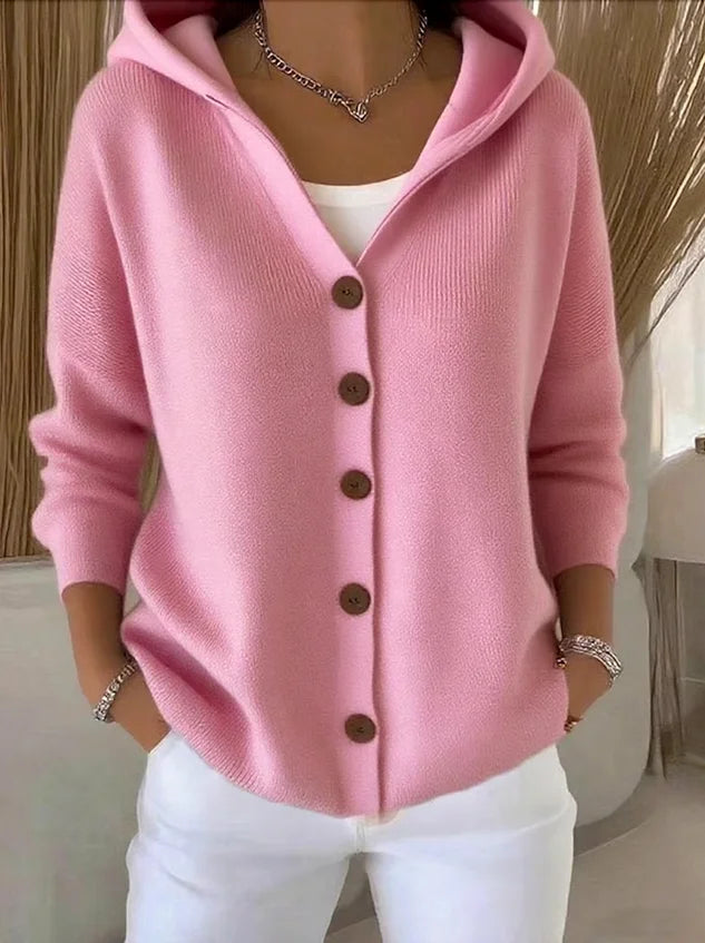 Casual Gebreide Cardigan met Capuchon en Knopenfront