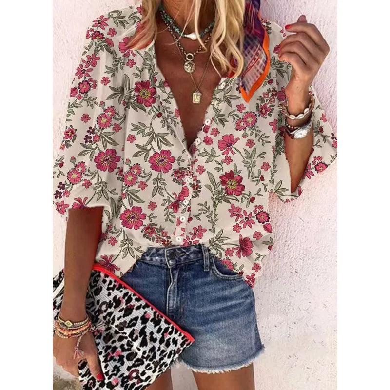 Cis | Damesblouse met V-hals en knoopsluiting