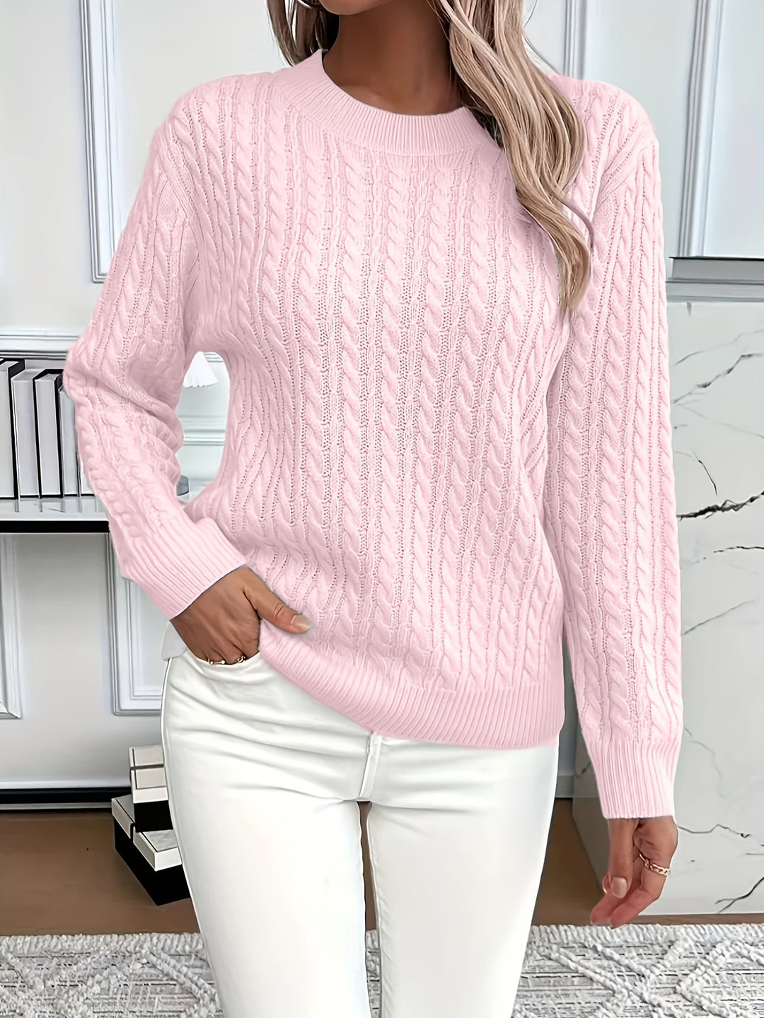 Dames Kabelgebreide Trui Relaxed Fit