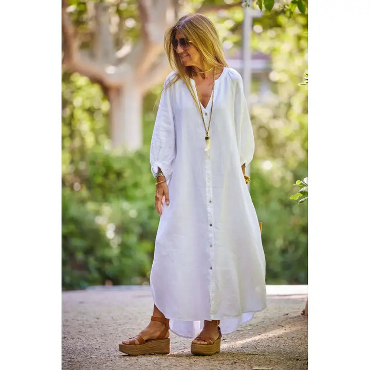 Amorette | Dames maxi-jurk met V-hals en knoopsluiting