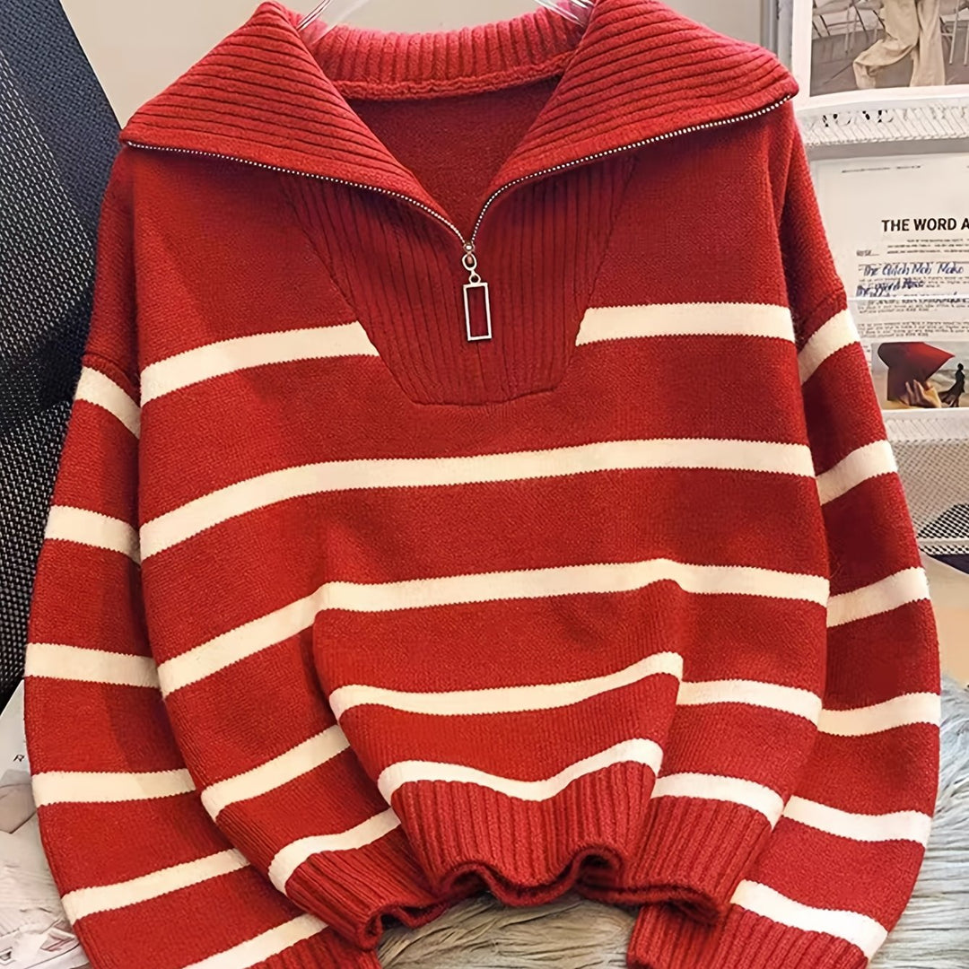 Sabina | Gestreepte Quarter-Zip Trui