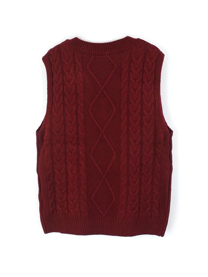 Cora | Gezellige Kabelgebreide V-Hals Sweater Vest