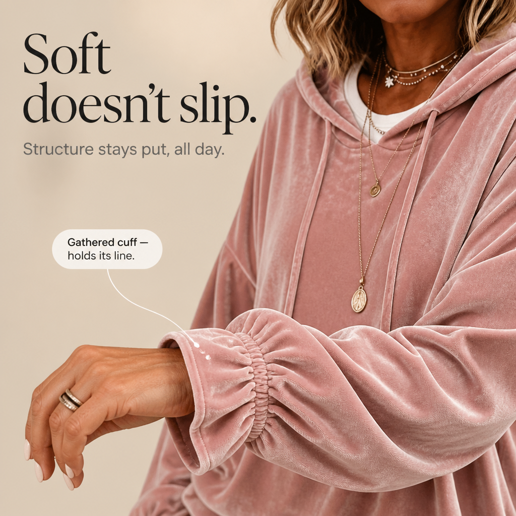 Wearbella – Rimpelmanchet Fluwelen Relaxed Hoodie