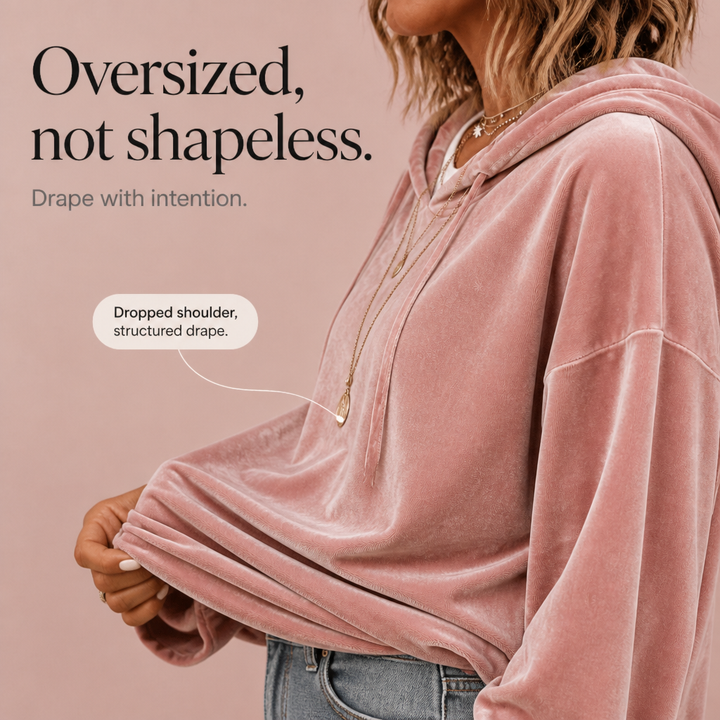 Wearbella – Rimpelmanchet Fluwelen Relaxed Hoodie
