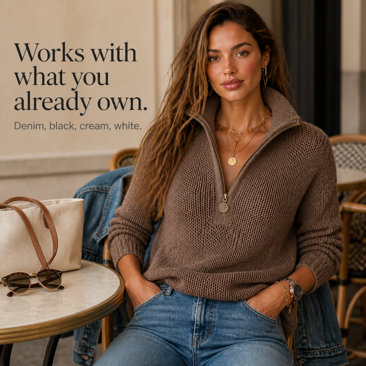 ElevenOra – Half-Zip Kraag Textured Gebreide Trui