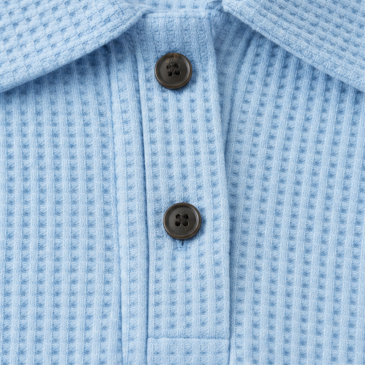 Waffield – Wafelgebreide Open-Kraag Polo Blouse