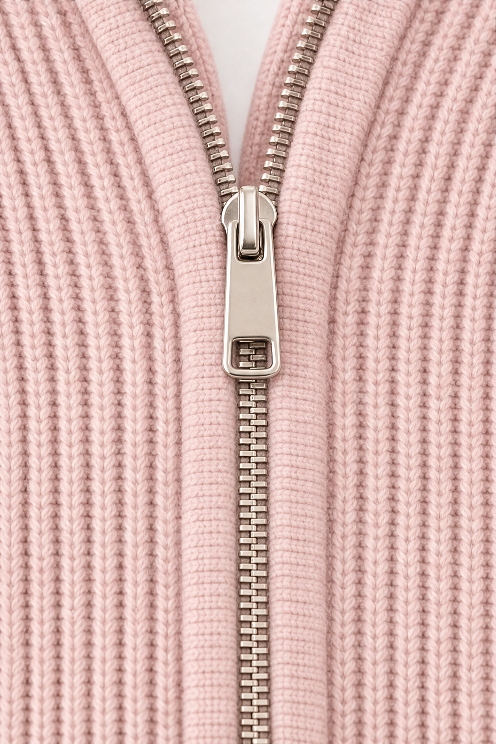 Stripevie – Geribbelde Stretch-Knit Zip-Up Cardigan