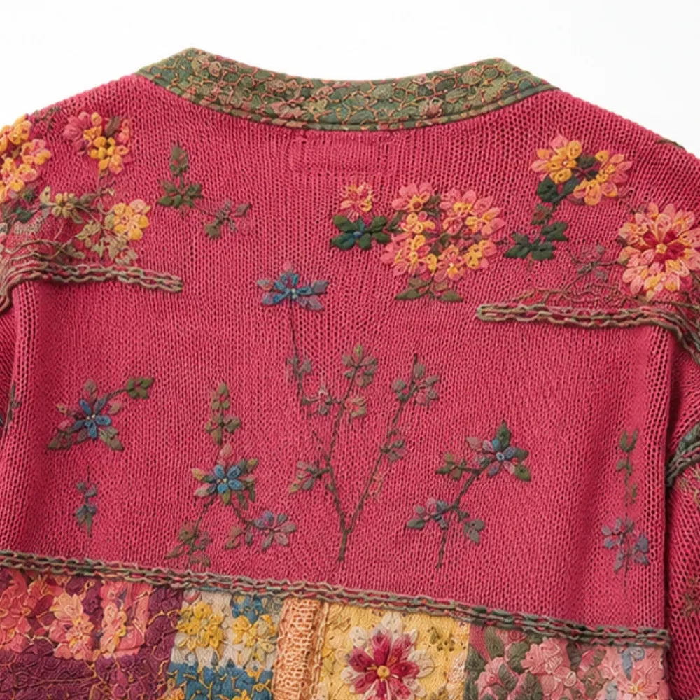 Solenne – Geborduurde Look Bloemen Patchwork Boho Cardigan