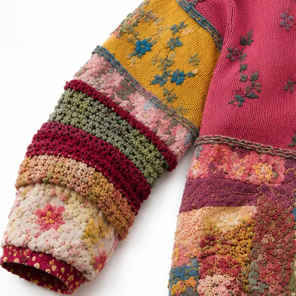 Solenne – Geborduurde Look Bloemen Patchwork Boho Cardigan