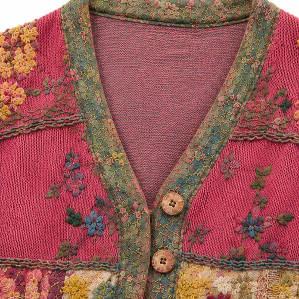 Solenne – Geborduurde Look Bloemen Patchwork Boho Cardigan