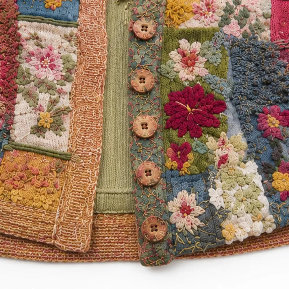 Solenne – Geborduurde Look Bloemen Patchwork Boho Cardigan