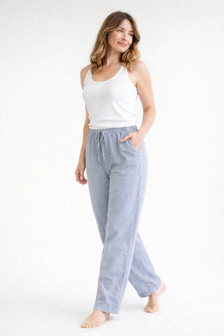 Van Dam | Hoge Taille Linnen Broek - Relaxed Fit