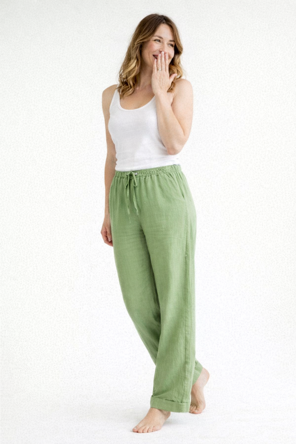 Van Dam | Hoge Taille Linnen Broek - Relaxed Fit